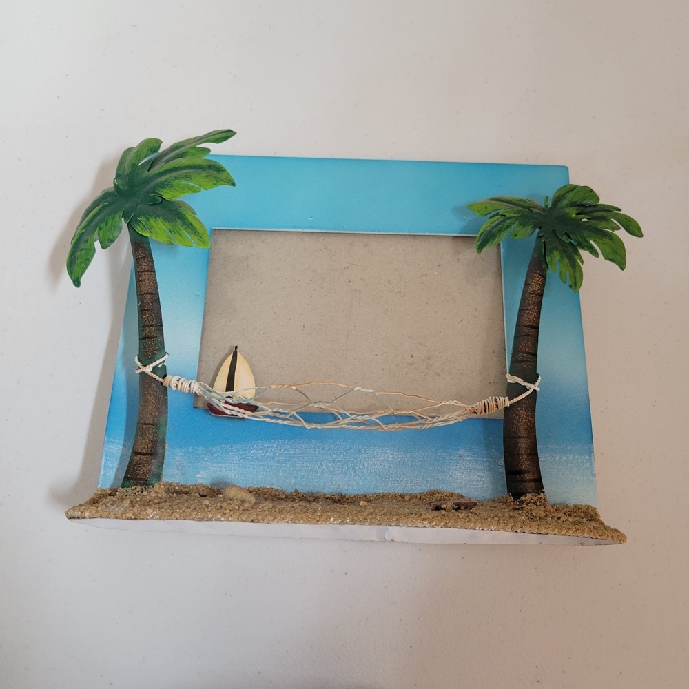 Metal Beach Palm Trees Picture Frame Hammock Free Stand Tropical 0266